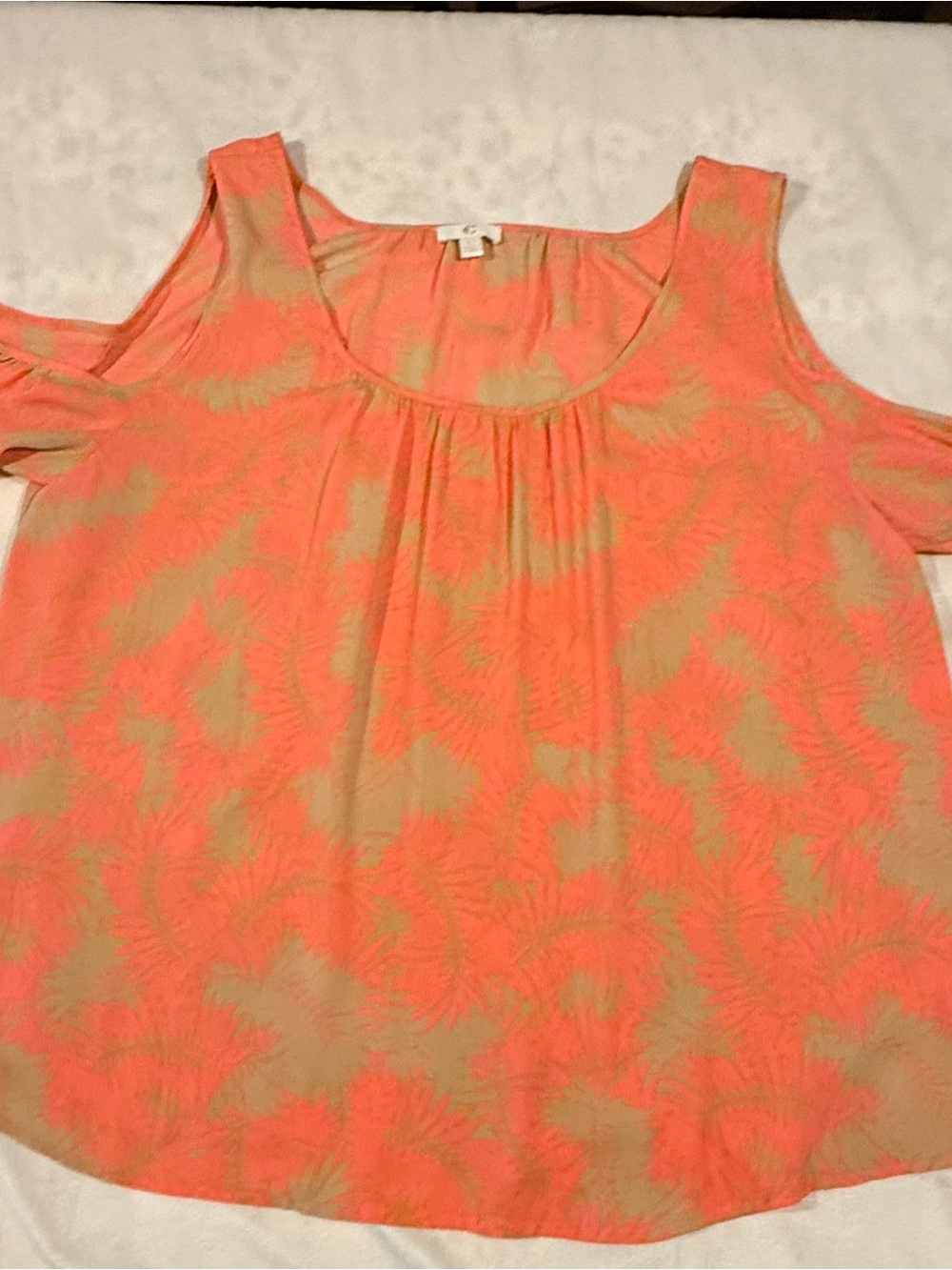 Charming Charlies Cold-Shoulder‎ Flame Print Tank Top - Coral/Tan